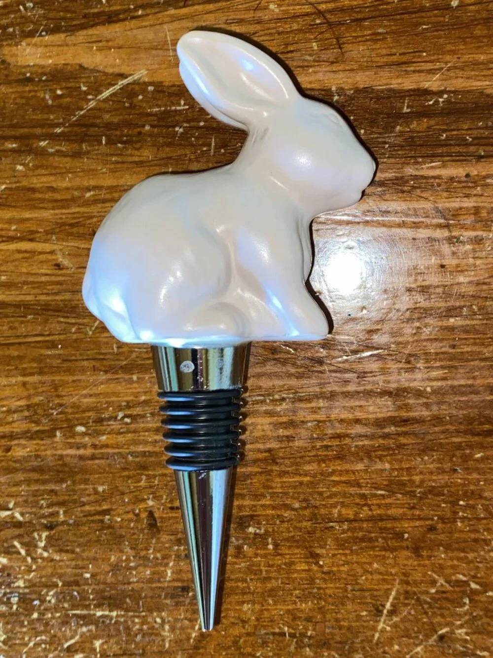 Adorable Threshold Bunny Rabbit Wine Bottle Stopper, Light Pink Stoneware